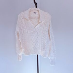 Madewell Cream Cable Knit Collared Sweater